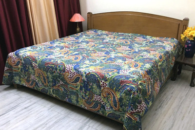 

Stylo Culture Cotton Double Bed Spread(Grey, Dark Blue, Yellow), Dark blue;grey;yellow
