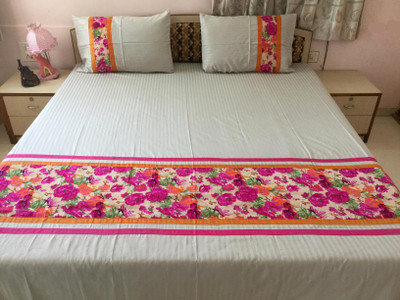 

Minky's Decor Cotton Double Bed Cover(Grey, Pink, 1Bedcover, 2Pillow Covers)