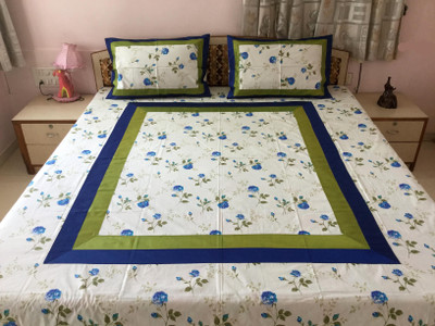 

Minky's Decor Cotton Double Bed Cover(Beige, Light Green, Blue), Beige;blue;light green
