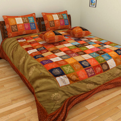 

Nirmal Silk, Cotton King Bed Cover(Brown, Yellow, Green, Red, Gold, 1 Bed Cover + 2 Pillow Covers + 2 Cushion Covers), Brown;gold;green;red;yellow