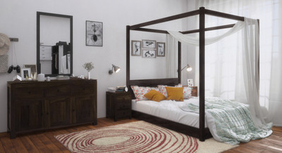 

Urban Ladder Striado Four Poster Solid Wood Queen Bed(Finish Color - Mahogany)
