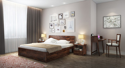 

Urban Ladder Boston Solid Wood King Bed With Storage(Finish Color - Teak)