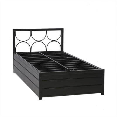 

Irony Furniture Metal Single Bed With Storage(Finish Color - Black)