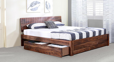 

Urban Ladder Valencia Solid Wood Queen Bed With Storage(Finish Color - Teak)