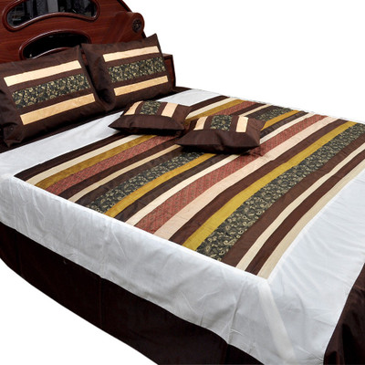 52% OFF on Little India Silk Double Bed Cover(Brown, 1 Double Bedcover, 2 Cushion Covers, 2 Pillow Covers)