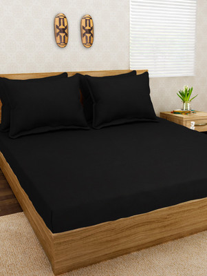 Jersey Dreams Cotton Double Solid Fitted (Elastic) Bedsheet(Pack of 1, Black)