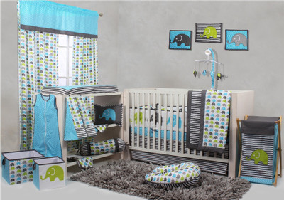 

Bacati Cotton Bedding Set(Aqua" Lime)