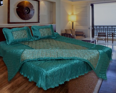 Jingle Impex Satin Double King Sized Bedding Set(Sea Green)