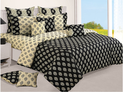 40% OFF on SWAYAM Shades of Paradise Cotton Bedding Set(Black, 8 Piece Complete Bedroom Set)