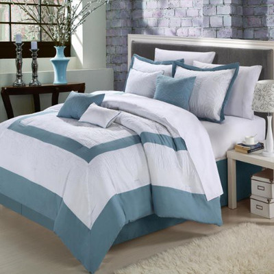 

Bella Queen Cotton Duvet Cover(White, Blue), Blue;white