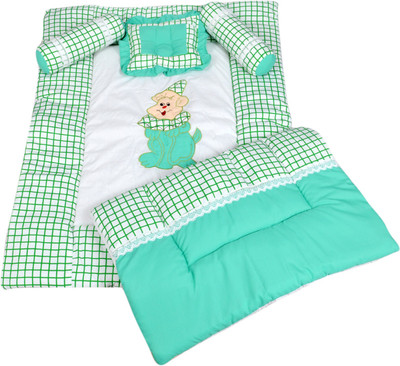 

Maple Krafts Bolster King Razai Set Cartoon Character Embrodiery(Fabric, Green, White)