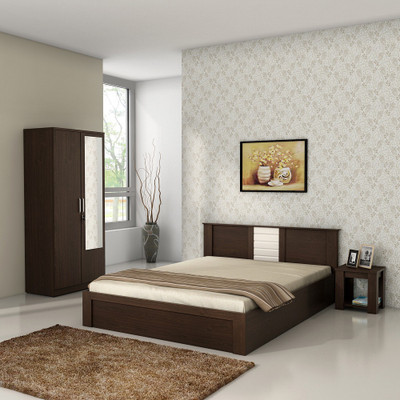 

Spacewood Engineered Wood Bed + Side Table + Wardrobe(Finish Color - Vermount)