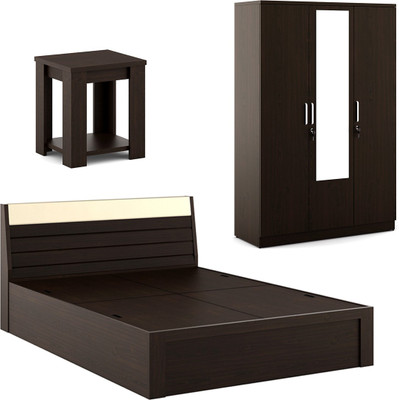

Spacewood Engineered Wood Bed + Side Table + Wardrobe(Finish Color - Vermount)