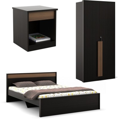 

Spacewood Engineered Wood Bed + Side Table + Wardrobe(Finish Color - Natural Wenge)