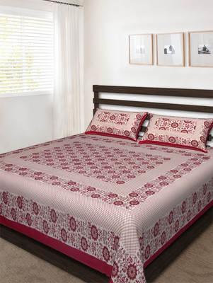 Bombay Spreads 205 TC Cotton Double Printed Flat Bedsheet(Pack of 1, Red)
