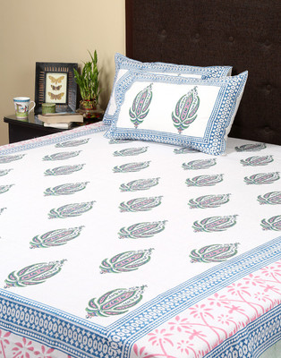 52% OFF on Rajrang 116 TC Cotton Double Paisley Bedsheet(1 Bed sheet, 2 Pillow Cover, Blue, Pink)