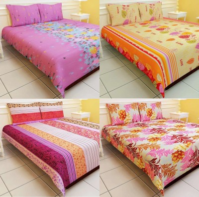 Enogme 140 TC Polyester Double Floral Flat Bedsheet(Pack of 4, Multicolor)