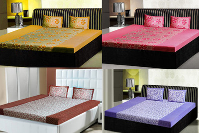

India Furnish 120 TC Cotton Double Printed Bedsheet(Pack of 4, Multicolor)