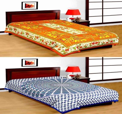 UNIQCHOICE 120 TC Cotton Single Printed Flat Bedsheet(Pack of 2, Multicolor)