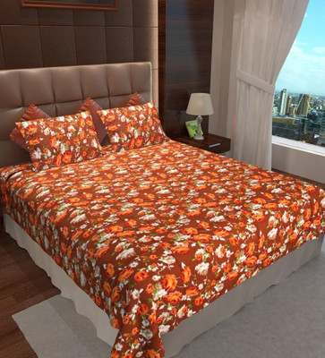 

Home Candy 144 TC Cotton Double Floral Bedsheet(Pack of 1, Brown)