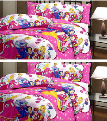 TOP ONE 160 TC Polycotton Double Cartoon Bedsheet(Pack of 2, Multicolor)