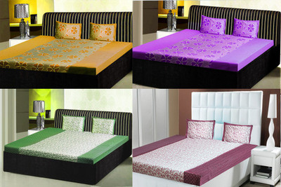

India Furnish 120 TC Cotton Double Printed Bedsheet(Pack of 4, Multicolor)