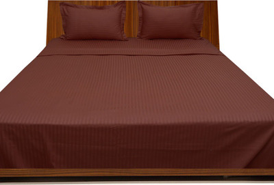 5% OFF on LNT 400 TC Cotton Double Striped Bedsheet(1 Flat Sheet ll 4 Pillow Covers, Brick Red)