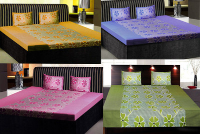 

India Furnish 120 TC Cotton Double Printed Bedsheet(Pack of 4, Multicolor)