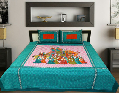 

Rajwada Fabrics Cotton Double King Printed Bedsheet(Pack of 1, Blue)