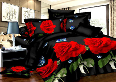 

Dexim Polycotton Double Floral Bedsheet(Pack of 1, Black, Red)