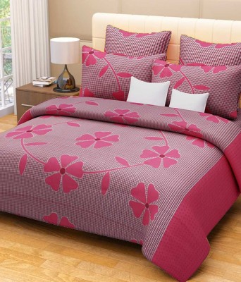 Kdecor Cotton Double Printed Flat Bedsheet(Pack of 1, Pink)