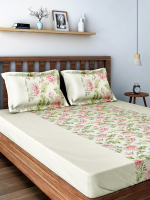 18% OFF on Swayam 210 TC Cotton Double Printed Bedsheet(Swayam Paradise Collection 1 Double Bedsheet Set with 2 Pillow Cover, Yellow, Brown, White)