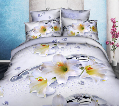 

Dexim Polycotton Double Floral Bedsheet(Pack of 1, White)