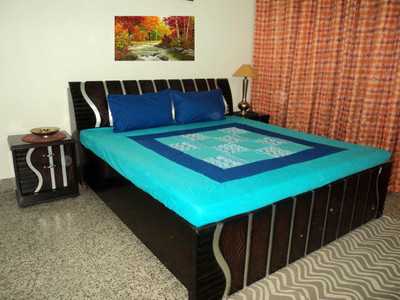 

Amita Home Furnishing Cotton Double Striped Bedsheet(Pack of 1, Blue)
