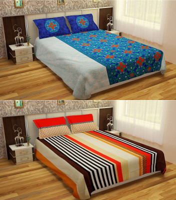 

Bichauna by Creative Portico Cotton Double King Floral Bedsheet(Pack of 2, Blue, Green, Red, Brown, Black, White), Black;blue;brown;green;red;white
