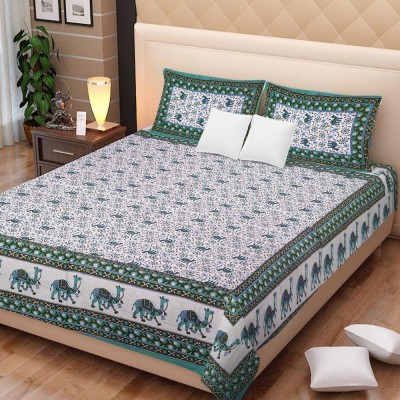 Bombay Spreads 144 TC Cotton Double Printed Flat Bedsheet(Pack of 1, C-Green)