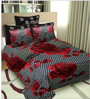 

Hooch Cotton Double Printed Bedsheet(Pack of 1, RED black)