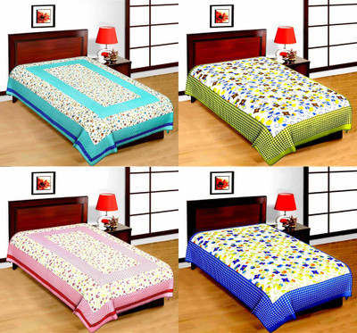 Bombay Spreads 120 TC Cotton Single Printed Flat Bedsheet(Pack of 4, Multicolor)