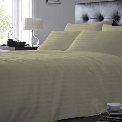 12% OFF on LNT 800 TC Cotton Double King Striped Bedsheet(1 Flat Sheet ll 4 Pillow Covers, Taupe)