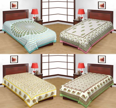 UNIQCHOICE 120 TC Cotton Single Floral Flat Bedsheet(Pack of 4, Multicolor)