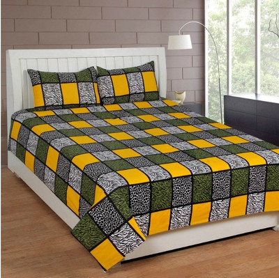 

Hooch Cotton Double Checkered Bedsheet(Pack of 1, YELOW GREEN)