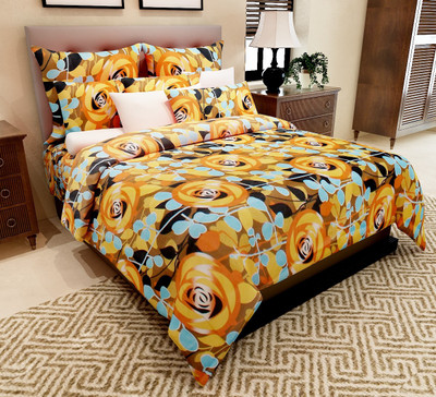 72% OFF on Home Candy 144 TC Cotton Double Floral Bedsheet(1 Bedsheet, 2 Pillow Covers, Brown)