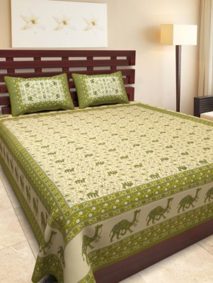 Bombay Spreads 144 TC Cotton Double Printed Flat Bedsheet(Pack of 1, Green)