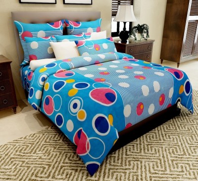 Home Candy 144 TC Cotton Double Geometric Flat Bedsheet(Pack of 1, Blue)