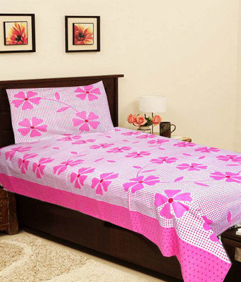 

Zesture 144 TC Cotton Single Floral Bedsheet(Pack of 1, Pink)