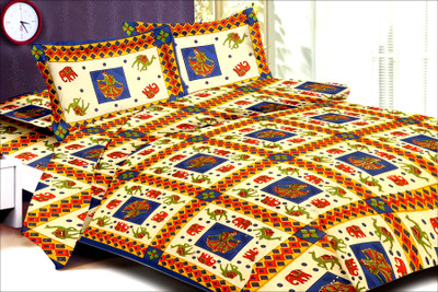 61% OFF on Rung 116 TC Cotton Double Animal Bedsheet(1 Bedsheet, 2 Pillow Covers, Multicolor)