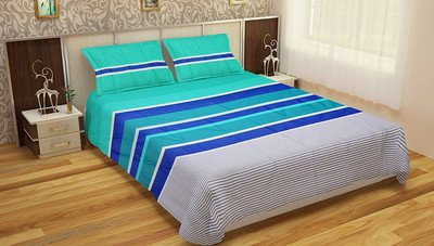 

Portico New York Cadence Cotton Double Striped Bedsheet(Pack of 1, bluegreenlining)