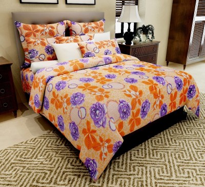 Home Candy 144 TC Cotton Double Floral Flat Bedsheet(Pack of 1, Orange)