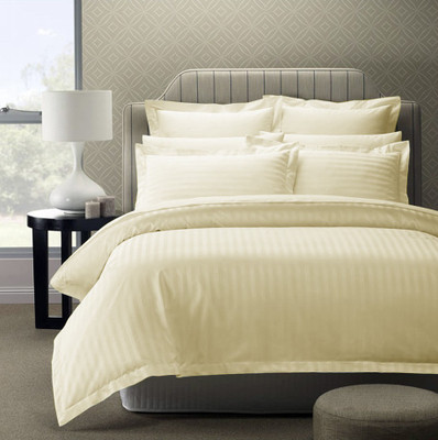 Story@home Satin King Flat 240 TC Striped Bedsheet(Pack of 1, Beige)