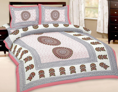 Bombay Spreads Cotton Double Flat 120 TC Printed Bedsheet(Pack of 1, Pink)
